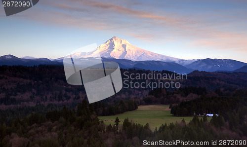 Image of Lush Valley Leads To Mountan Landscape Mount Hood Cascade Range 