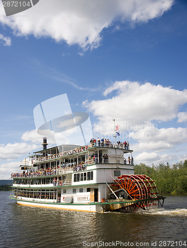 Image of Sternwheeler Riverboat Paddle Steamer Vessel Moves Tourists Down