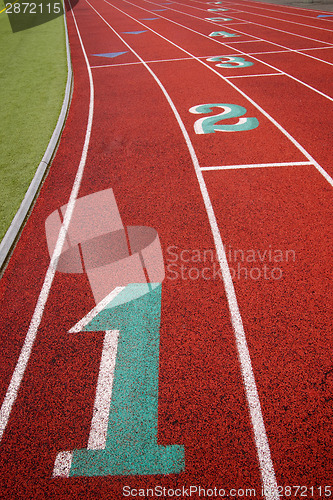 Image of Stadium Running Track Lane Markers Sports Field Number Markings