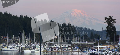 Image of Mt Rainier Yachts Boats and Buildings Gig Harbor Washington Nort