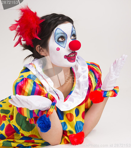 Image of Clown Wondering Close Up Portrait Bright Beautiful Female Perfor