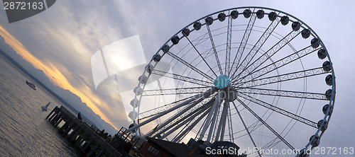 Image of Great Ferris Wheel Puget Sound Seattle Washington Pier Amusement
