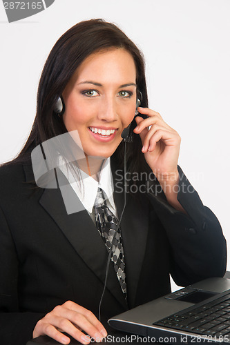 Image of Customer Service Support Tech Pretty Brunette Woman Computer Hea