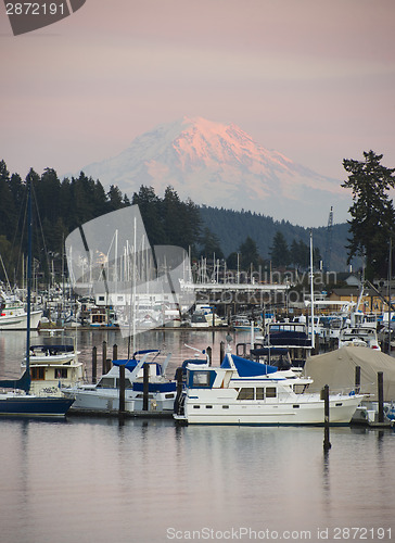 Image of Mt Rainier Yachts Boats and Buildings Gig Harbor Washington Nort