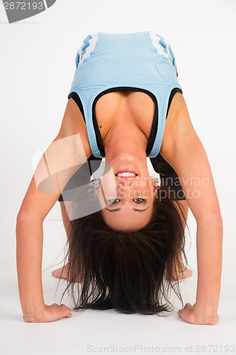 Image of Beautiful Flexible Acrobatic Woman Arched Backwards Two Arm Stan