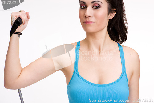 Image of melancholy Woman Doing Gym Resistance Workout