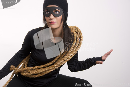 Image of Masked Woman Sneaking Lurking Suspicious Looking Theif Costume H