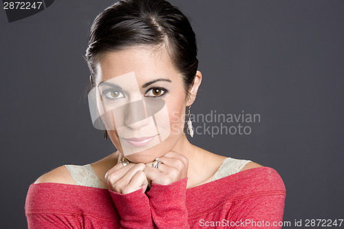 Image of Lady in Red Confident Looking at Camera