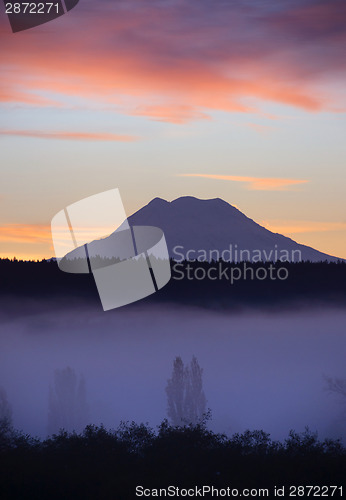 Image of Fog Fills Nisqually Valley Before Sunrise Morning Light Mount Ra