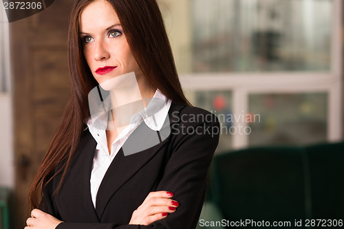 Image of Business Woman Female Arms Crossed Serious Office Workplace