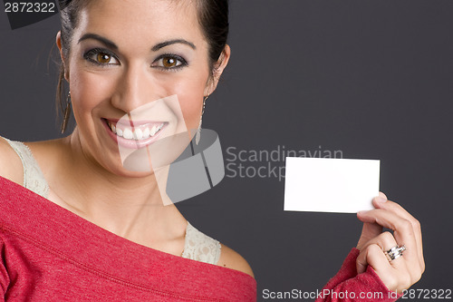 Image of Pretty Woman Holding a Business Card