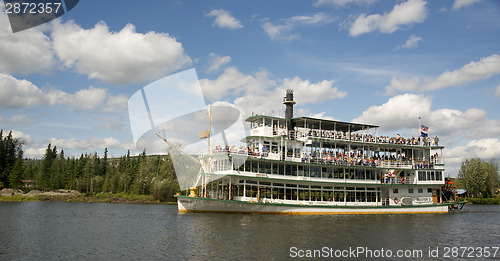 Image of Sternwheeler Riverboat Paddle Steamer Vessel Moves Tourists Down