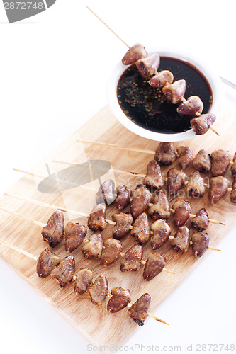 Image of Grilled chicken hearts on skewers