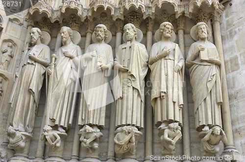 Image of Stone sculpture detail, Notre dame, cathedral, paris, france