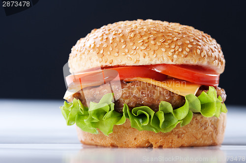 Image of Cheeseburger with tomatoes and lettuce