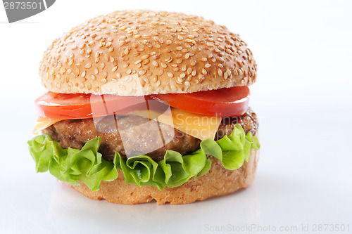 Image of Cheeseburger with tomatoes and lettuce