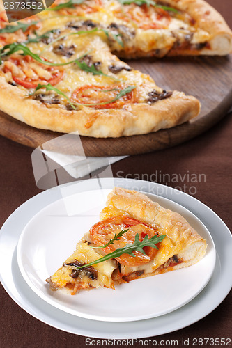 Image of Pizza with mushroom and tomatoes