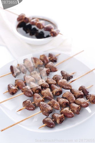 Image of Grilled chicken hearts on skewers