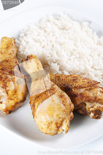 Image of Roasted chicken legs with boiled rice