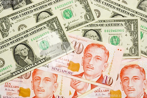 Image of US and Singapore currencies

