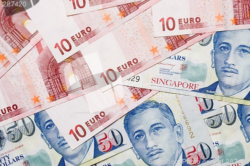 Image of Euro and Singapore currencies

