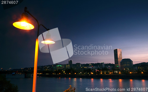 Image of Willamette River Waterfront Downtown Portland City Skyline Weste