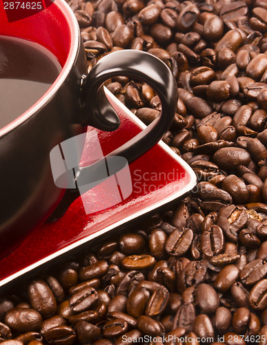 Image of Dark Brown Roasted Coffee Seeds Beans Food Drink Ingredient Cup