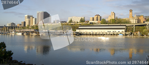 Image of Thea Foss Waterway Waterfront Ridge of Buildings Downtown Tacoma