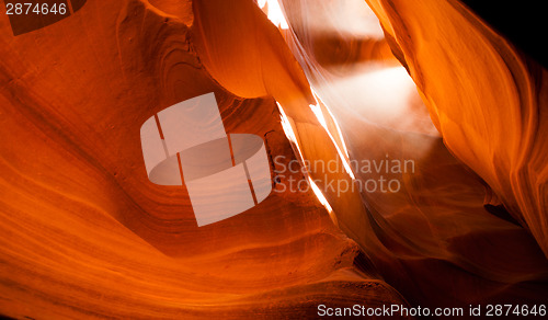 Image of Sunlight Beams Through Crevass Sandstone Rock Antelope Slot Cany