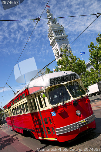 Image of Bright Colored Trolley Train In San Francisco Cable Car Transpor