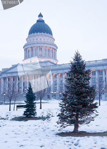 Image of Winter Deep Freeze Sunrise Landscape Utah State Capital Christma