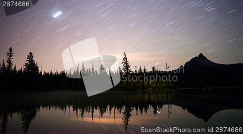 Image of Late Night Star Trails Oregon Mountain Lake Landscape Long Expos