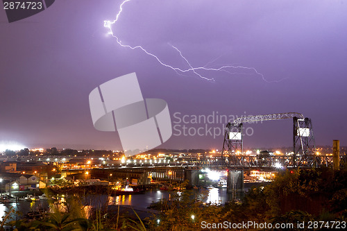 Image of Electrical Storm Lightning Strikes Bolts Murray Morgan Bridge Wa