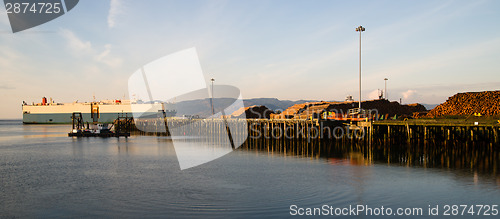 Image of Shipping Lane Columbia River Large Ship Passes Log Pier