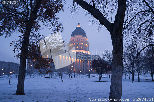 Image of Winter Deep Freeze Sunrise Landscape Utah State Capital Architec