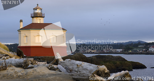 Image of Coquille River Lighthouse Beach Driftwood Marina Town Cityscape