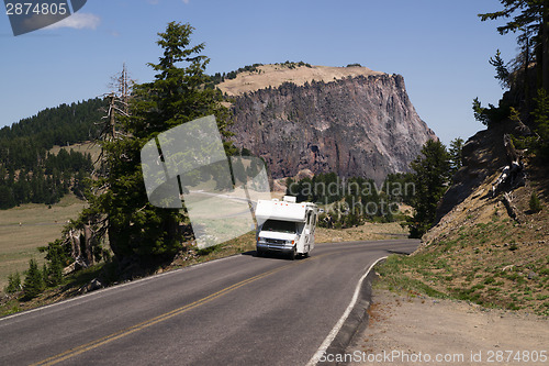 Image of Travel Truck Recreational Vehicle Touring Countryside Two Lane H