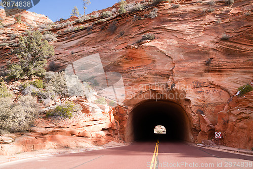 Image of Highway 9 Zion Park Blvd Tunnel Through Rock Mountain