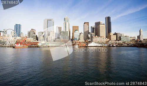 Image of Waterfront Piers Dock Buildings Ferris Wheel Boats Seattle Ellio