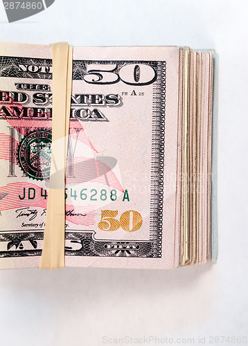 Image of Folded Wad Fifty Dollar Bills American Money Cash Tender