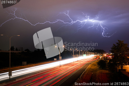 Image of Rare Thunderstorm Producing Lightning Over Tacoma Washington I-5