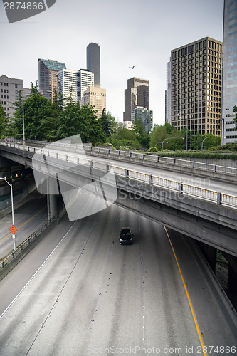 Image of Four Lane Highway Interstate 5 Carries Automobile Travelers Unde