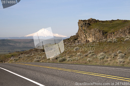 Image of Two Lane Highway Reveals Mt Hood Cascade Range Landscape