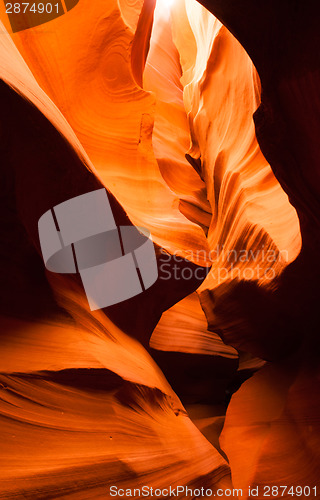 Image of Sunlight Beams Through Crevass Sandstone Rock Antelope Slot Cany