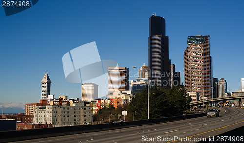 Image of Interstate 5 Highway Cuts Through Downtown Seattle Skyline Moder