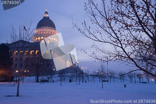 Image of Winter Deep Freeze Sunrise Landscape Utah State Capital Architec