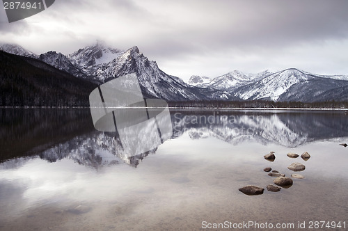 Image of Sawtooth Mountain Lake Deep Winter Landscape Idaho National Recr