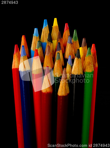 Image of Art Supplies Color Pencils in A Group on Black