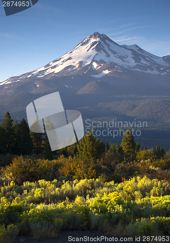 Image of Dramatic Sunrise Light Hits Mount Shasta Cascade Range Californi