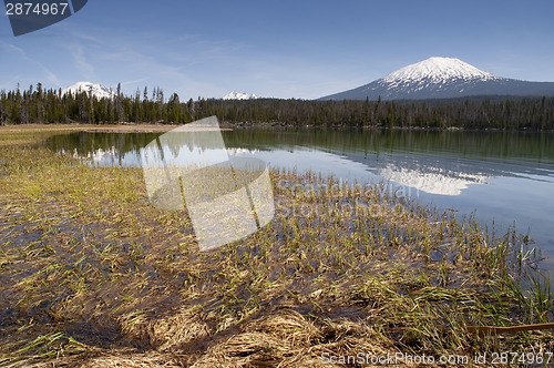 Image of Saturated Color Lake Near Mt. Bachelor Oregon Cascade Range Hori